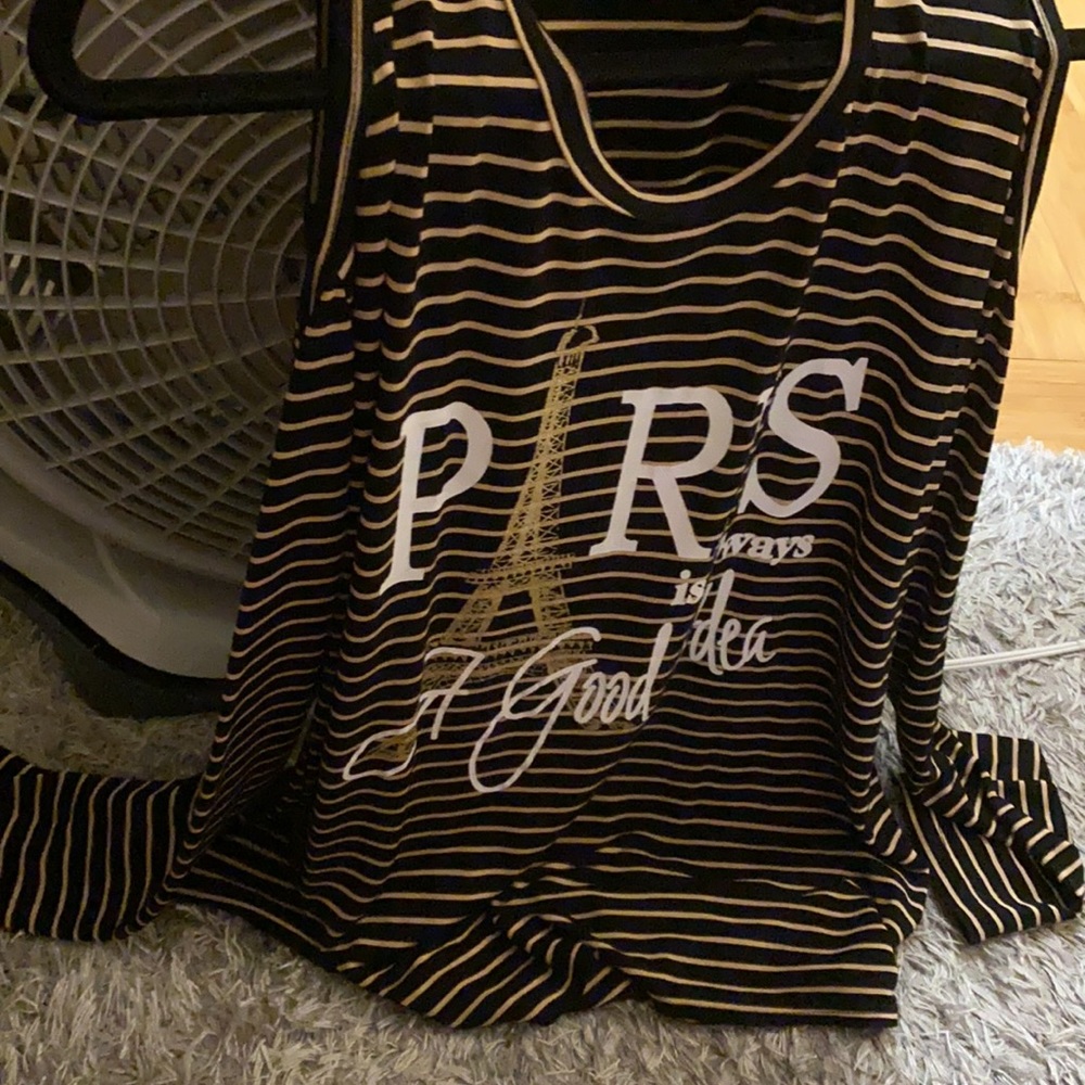 gold and black striped off the shoulder shirt